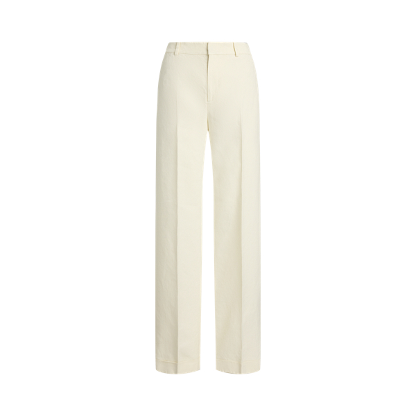パンツ POLO RALPH LAUREN Women Straight Pants 211935585 WHITE POLO RALPH LAUREN Pleated linen straight-leg pants | NET-A