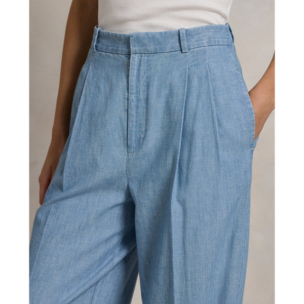 Polo Ralph Lauren☆コットンシャンブレーワイドパンツ セール】コットン シャンブレー ワイドレッグ パンツ