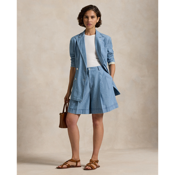 Short à pinces en chambray
