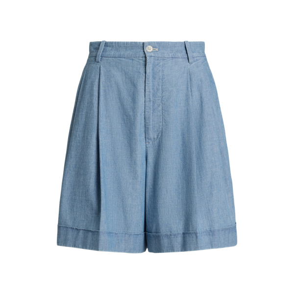 Pleated Cotton Chambray Short