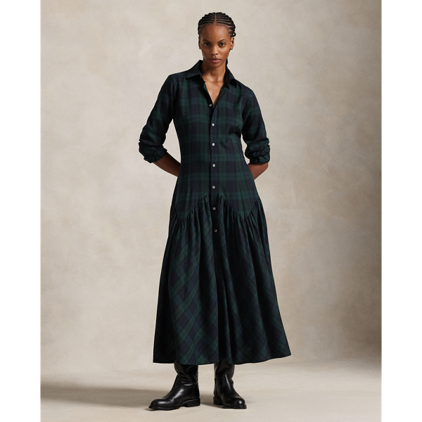 Green plaid shirt dress hotsell