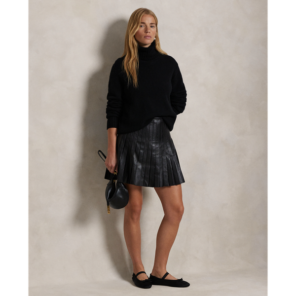 Polo Black Knife-Pleated Lambskin Miniskirt Polo Ralph Lauren 1