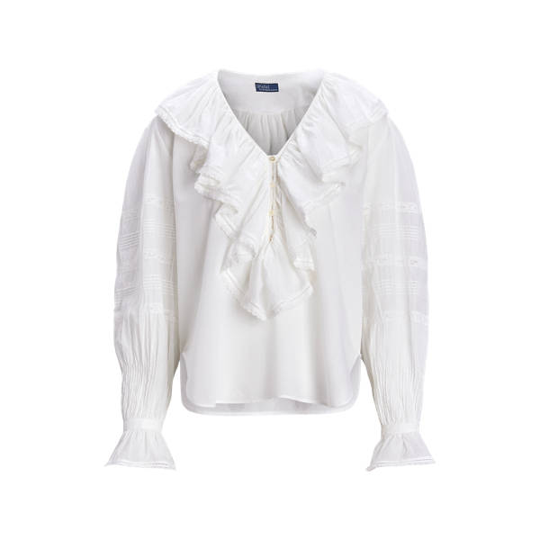 Ruffle-Trim Cotton Voile Blouse