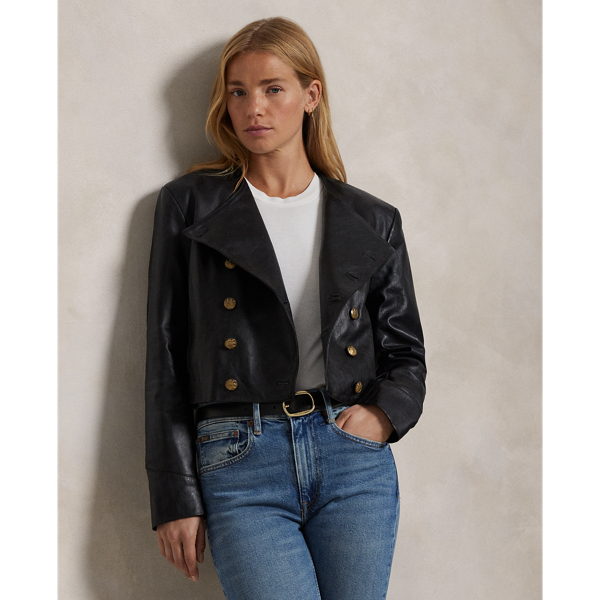 Polo Black Double-Breasted Leather Cropped Jacket Polo Ralph Lauren 1