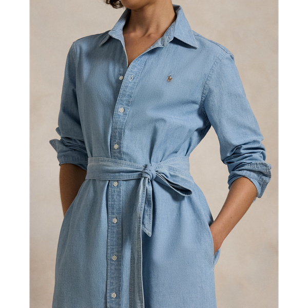 Cotton Chambray Belted Shirtdress