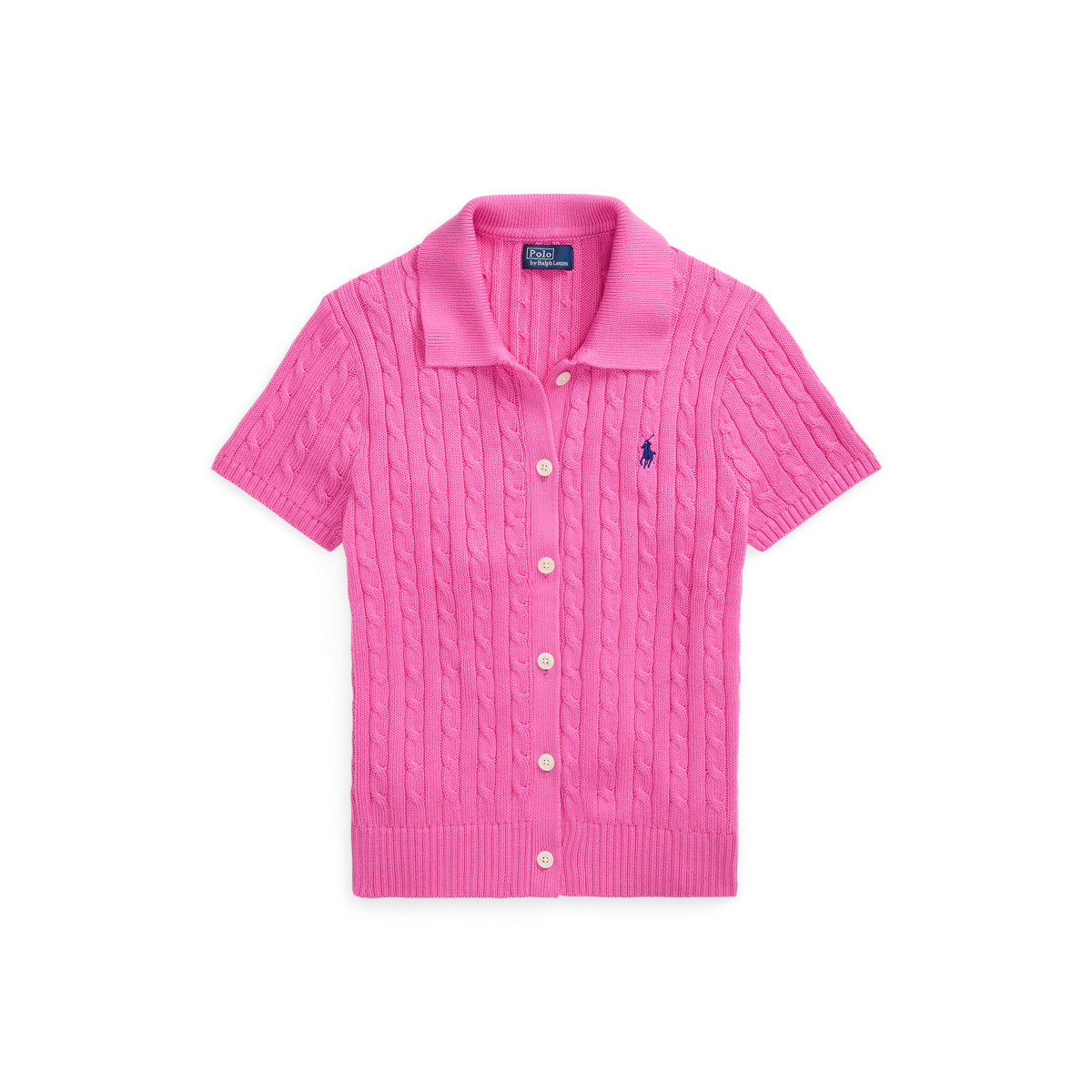 ケーブル コットン ショートスリーブ Polo カーディガン