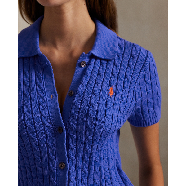 ケーブル コットン ショートスリーブ Polo カーディガン
