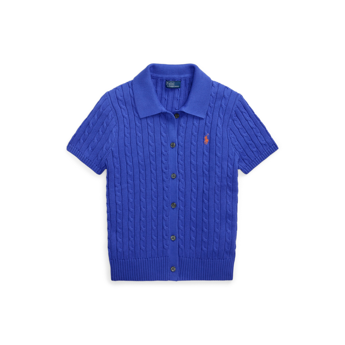 ケーブル コットン ショートスリーブ Polo カーディガン