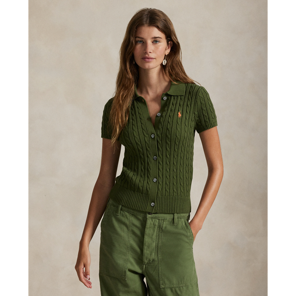 Polo-Strickjacke mit Zopfmuster