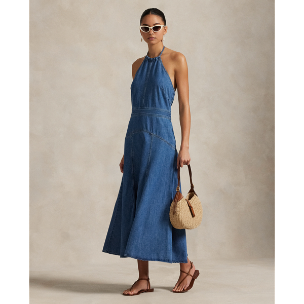 Pirra Wash Denim Halter Dress Polo Ralph Lauren 1