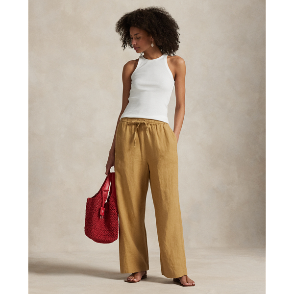 Linen Drawstring Straight-Leg Pant