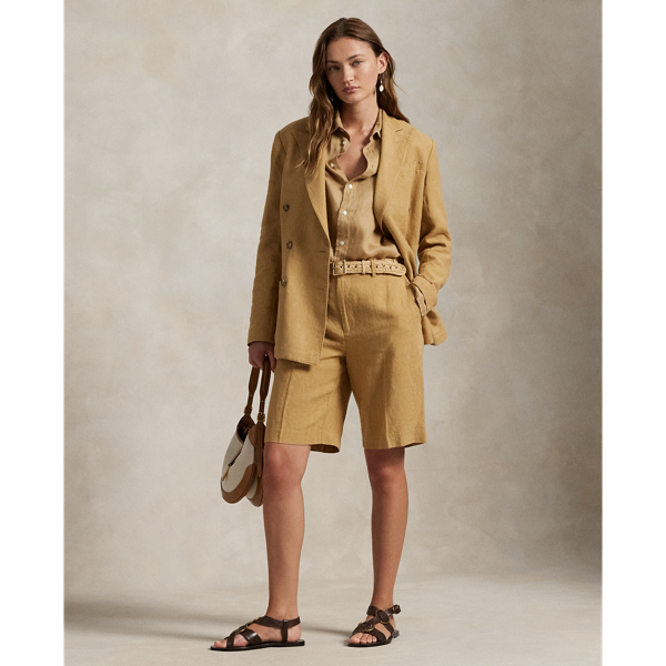 Long short à pinces en lin
