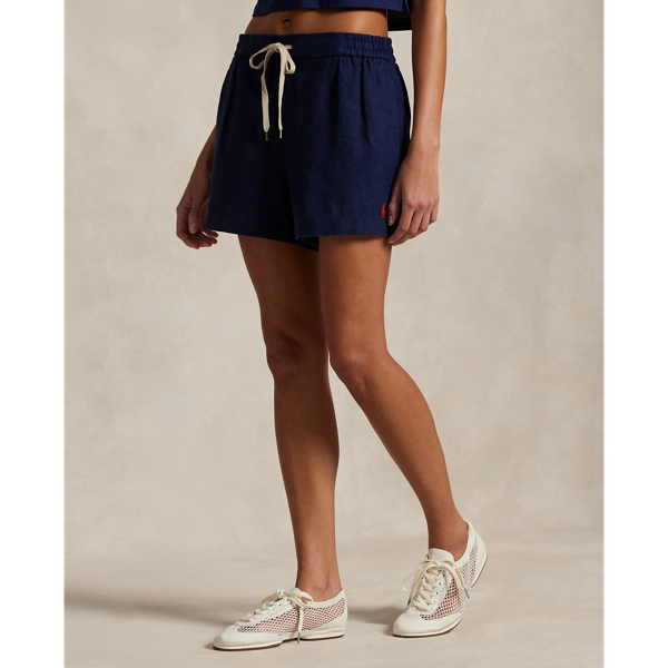 Newport Navy Pleated Linen Drawstring Short Polo Ralph Lauren 4