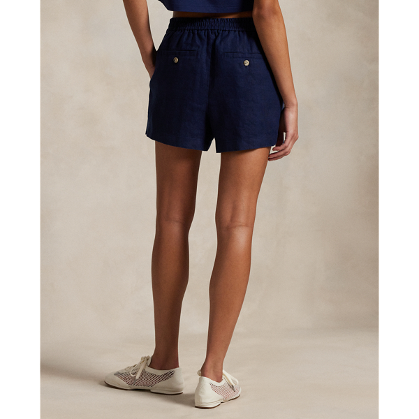 Newport Navy Pleated Linen Drawstring Short Polo Ralph Lauren 5