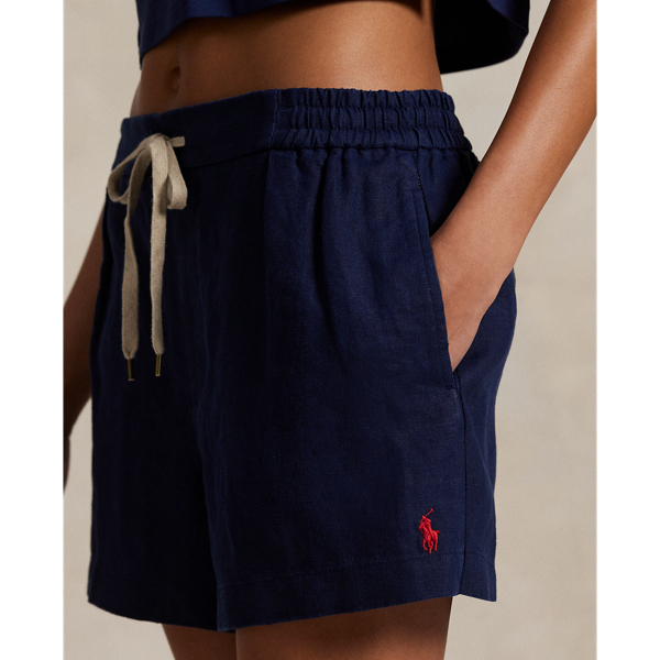 Newport Navy Pleated Linen Drawstring Short Polo Ralph Lauren 6