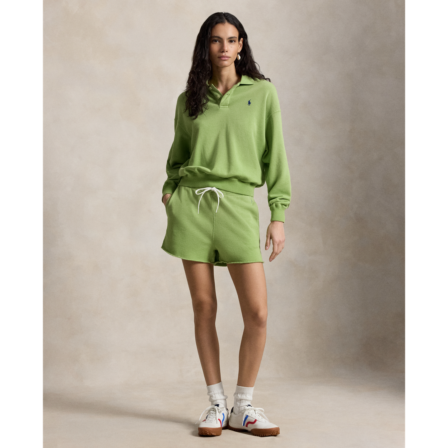 Женское поло Ralph Lauren Lightweight Fleece Long-Sleeve Polo, цвет: Зелёный — фото 1