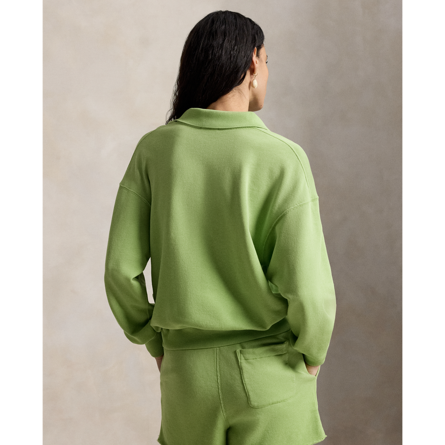 Женское поло Ralph Lauren Lightweight Fleece Long-Sleeve Polo, цвет: Зелёный — фото 2