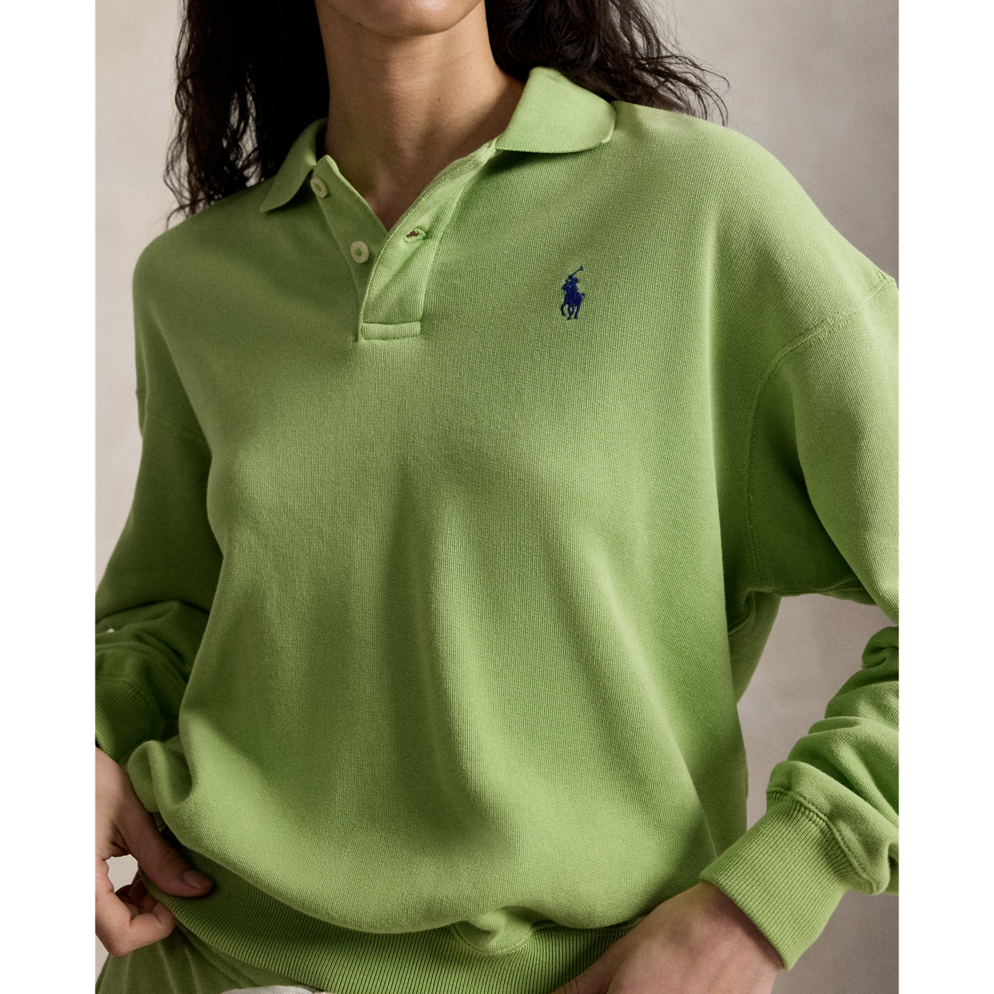 Женское поло Ralph Lauren Lightweight Fleece Long-Sleeve Polo, цвет: Зелёный — фото 3