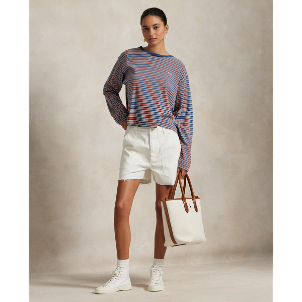 Striped Jersey Cropped Long-Sleeve Tee