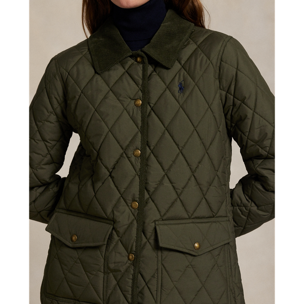 Corduroy-Trim Quilted Barn Jacket