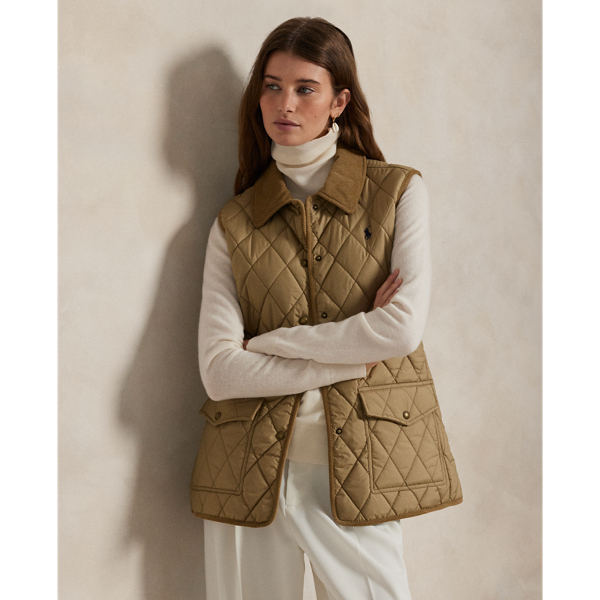 Corduroy-Trim Quilted Vest