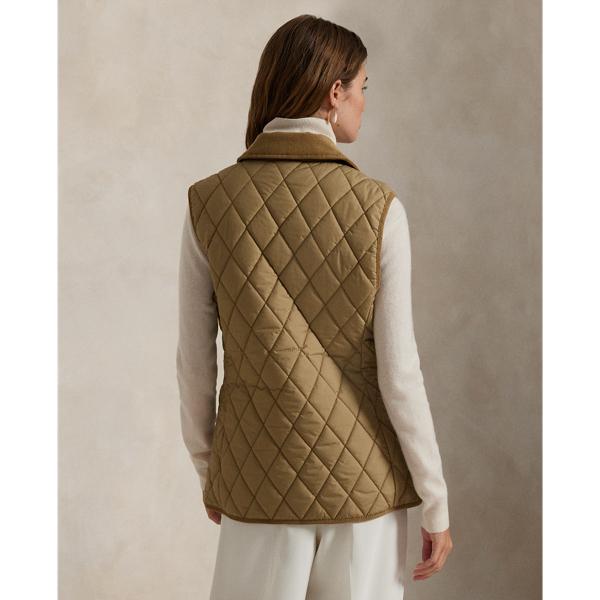 Corduroy-Trim Quilted Vest