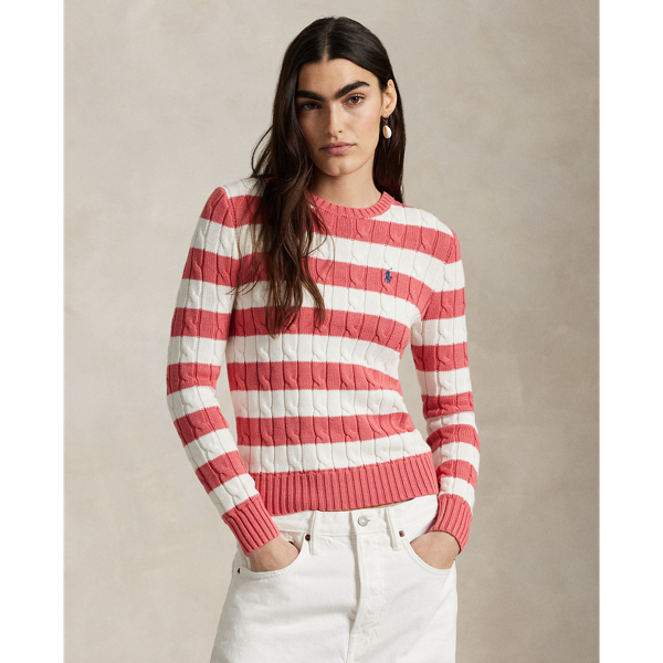 Red Sky/Deckwash White Striped Cotton Cable-Knit Jumper  Polo Ralph Lauren 1