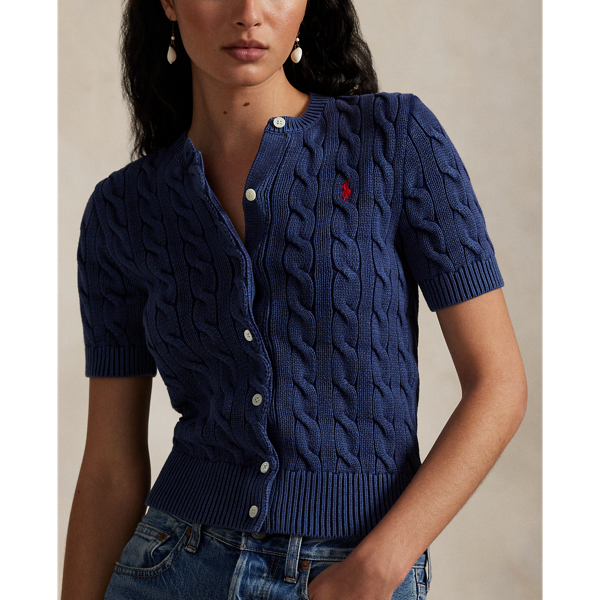 売れ筋商品|||ラルフローレン ニット&セーター レディース アウター COTTON SHORT SLEEVE CARDIGAN - Cardigan - summer blue Cable-Knit Cotton Short-Sleeve Cardigan for Women | Ralph
