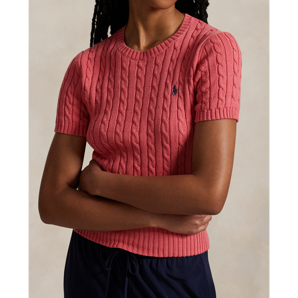 売れ筋商品|||ラルフローレン ニット&セーター レディース アウター TEE SHORT SLEEVE - Jumper - celadon Cable-Knit Cotton Short-Sleeve Jumper for Women | Ralph