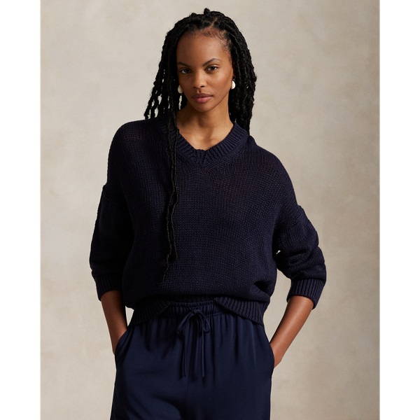 Linen-Cotton V-Neck Sweater