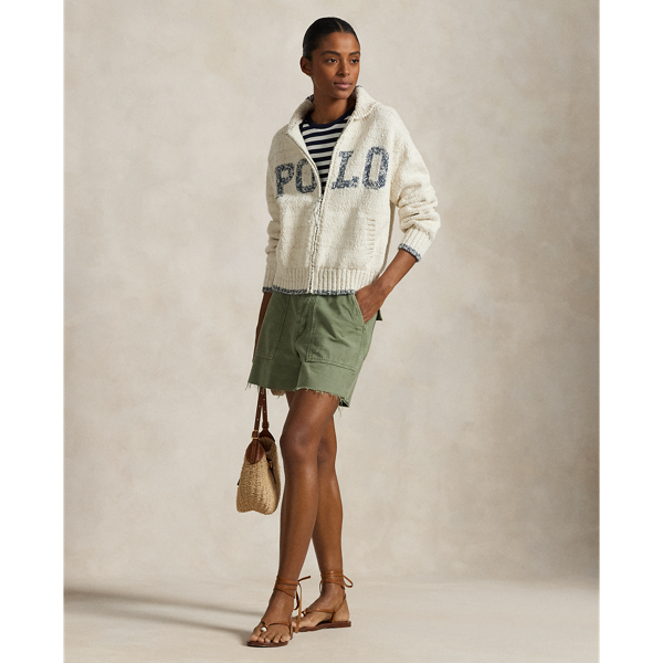 売れ筋商品|||ラルフローレン ニット&セーター アウター レディース Women's Logo Shawl-Collar Full-Zip Cardigan Cream/blue Multi Logo Shawl-Collar Full-Zip Cardigan