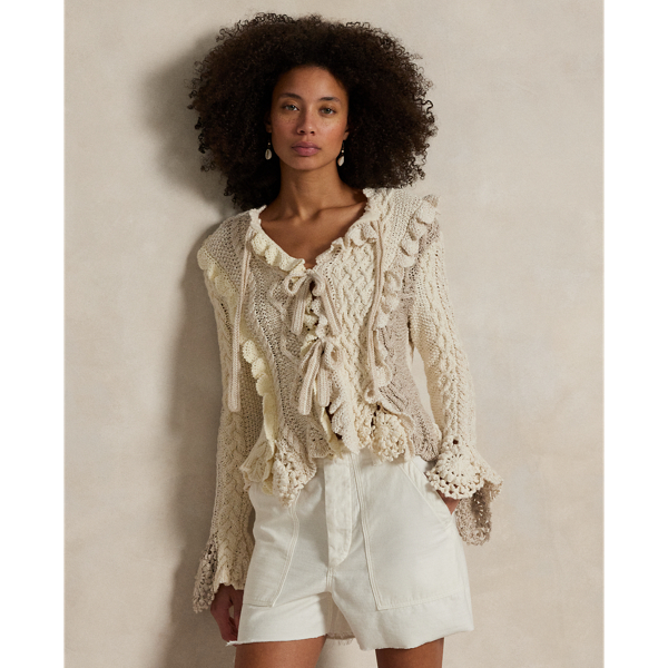 Cream Multi Strukturierte Strickjacke mit Schnürung Polo Ralph Lauren 1