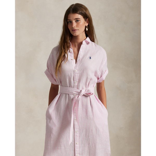 Striped Linen Short-Sleeve Shirtdress for Women | Ralph