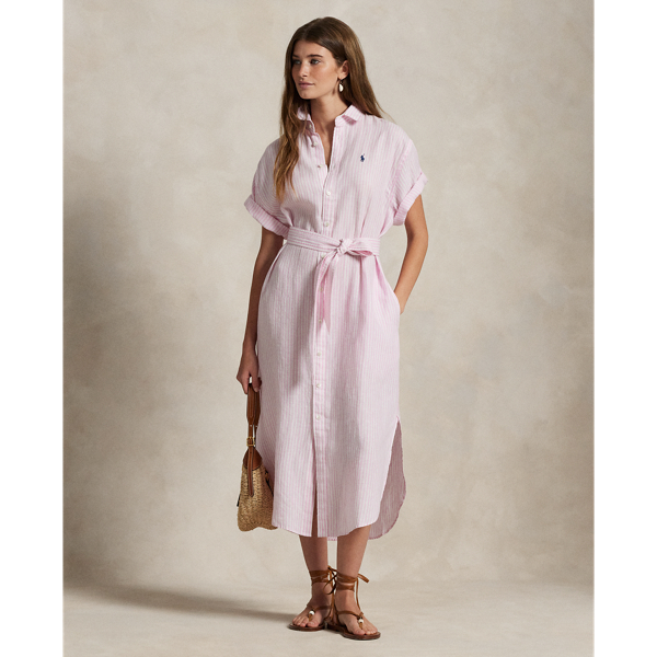 White/Pink Gestreiftes Hemdkleid aus Leinen Polo Ralph Lauren 1