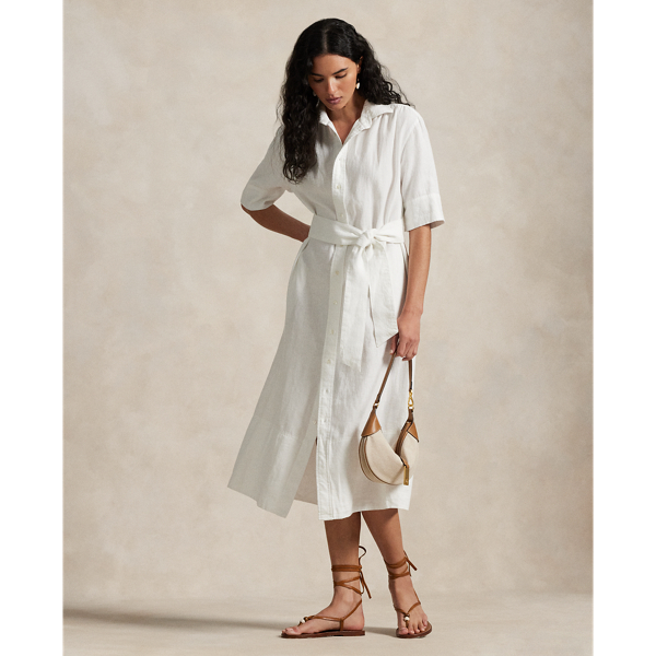 【Ralph Lauren】Belted Linen Bubble-Sleeve Shirtdress ワンピ Polo Ralph Lauren Belted Linen Short-Sleeve Shirtdress