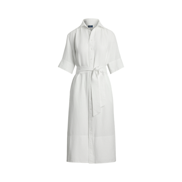 Ralph Lauren★Belted Linen Shirtdress Belted Striped Linen Shirtdress
