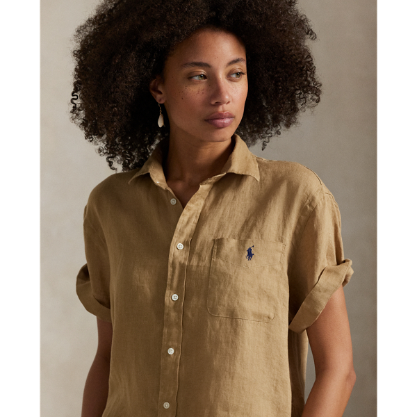 Camel Linen Short Sleeve Shirt Polo Ralph Lauren 6