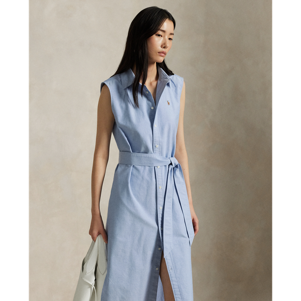 Belted Oxford Sleeveless Shirtdress