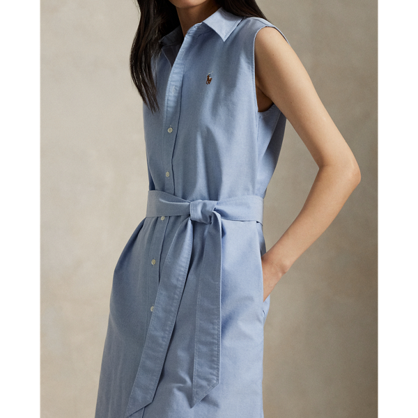 【RALPH LAUREN】Oxford Belted Sleeveless Shirt Dress Belted Linen Shirtdress