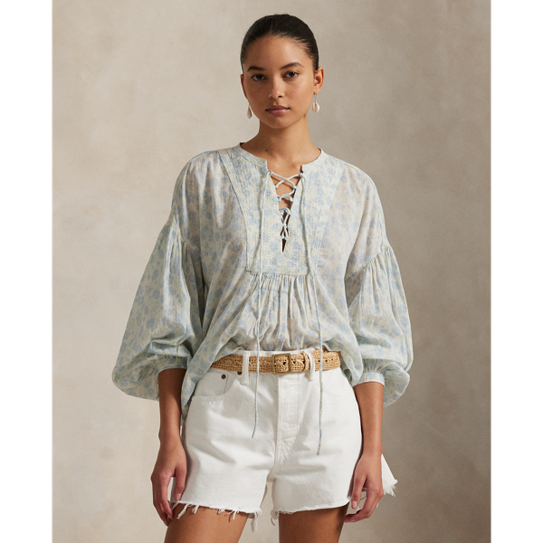 Blouse lacée en coton fleuri