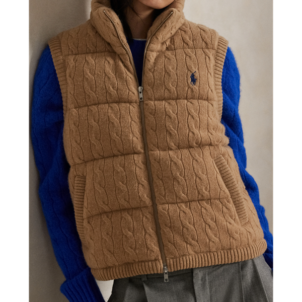 ケーブルニット ウールカシミヤ キルテッド ベスト | ラルフ
