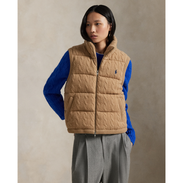 ケーブルニット ウールカシミヤ キルテッド ベスト | ラルフ
