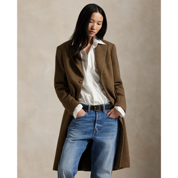 Wool-Blend Herringbone Coat