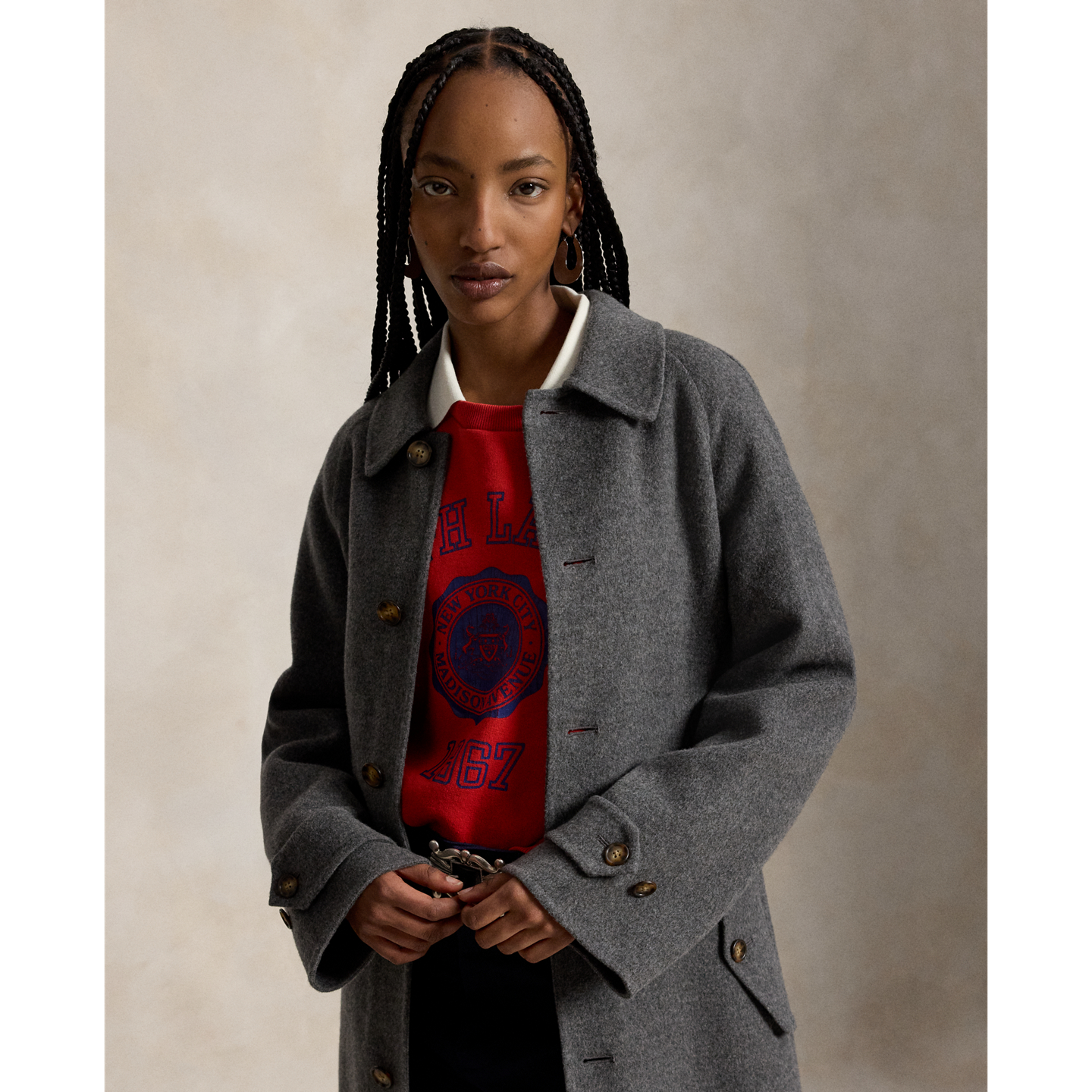 Женское пальто Ralph Lauren Wool-Cashmere-Blend Balmacaan, цвет: Серый меланжевый — фото 1