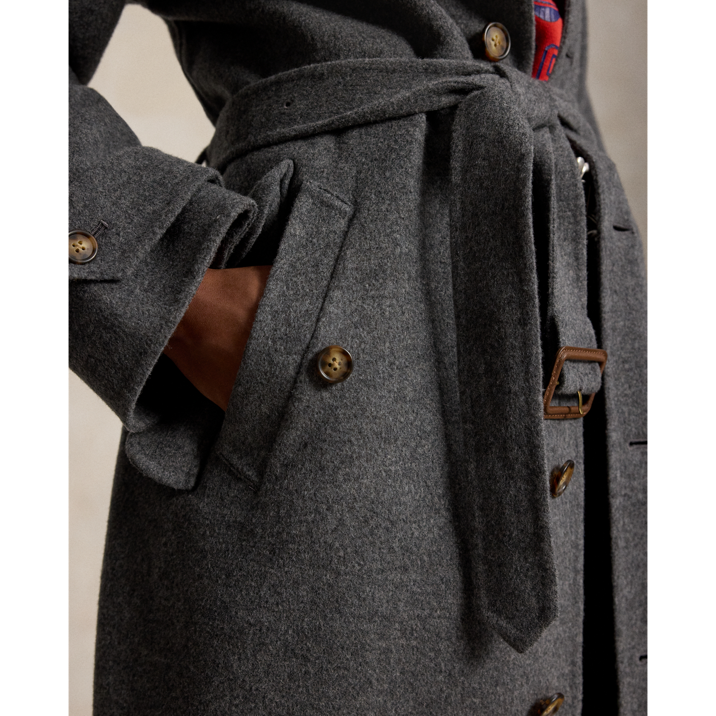 Женское пальто Ralph Lauren Wool-Cashmere-Blend Balmacaan, цвет: Серый меланжевый — фото 3