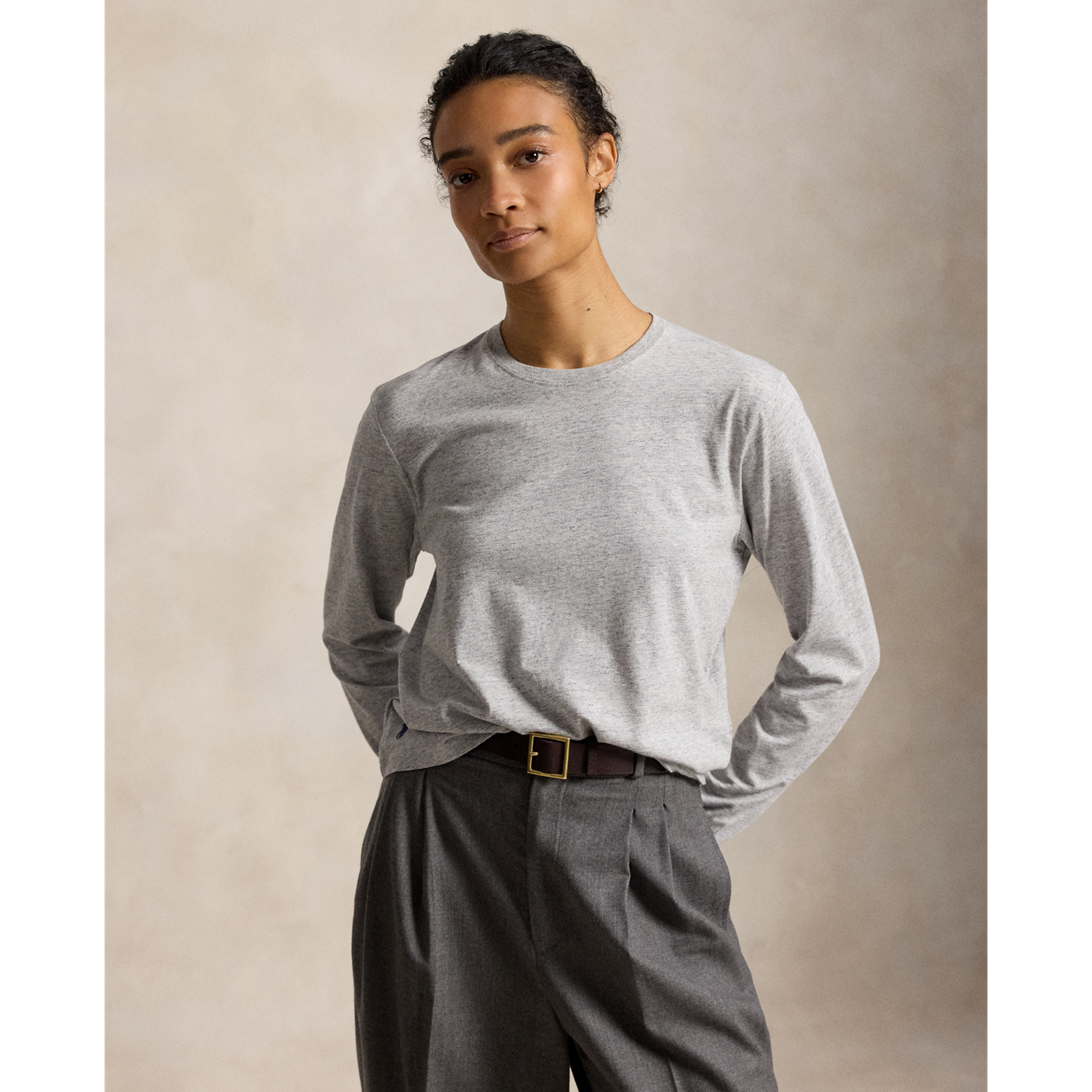 Женская футболка Ralph Lauren Shrunken Fit Jersey Long-Sleeve Tee, цвет: Меланжевый — фото 6