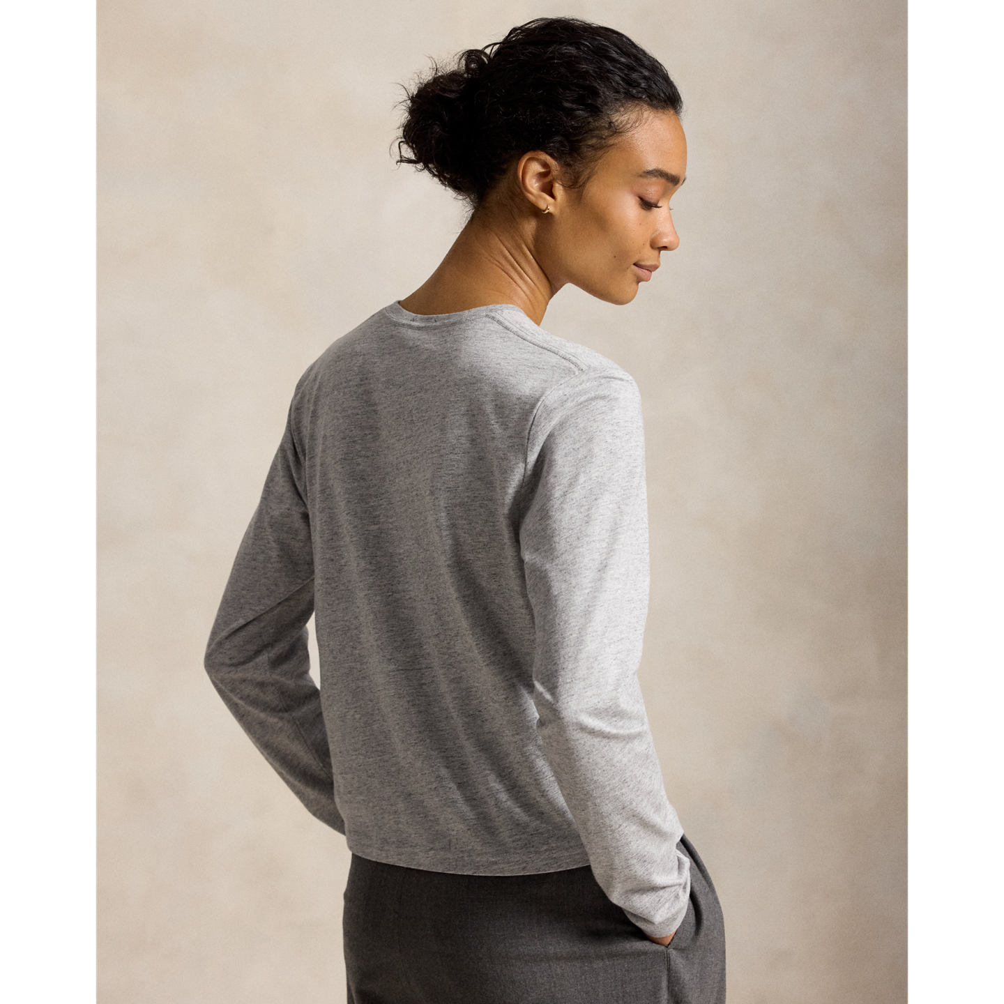 Женская футболка Ralph Lauren Shrunken Fit Jersey Long-Sleeve Tee, цвет: Меланжевый — фото 2