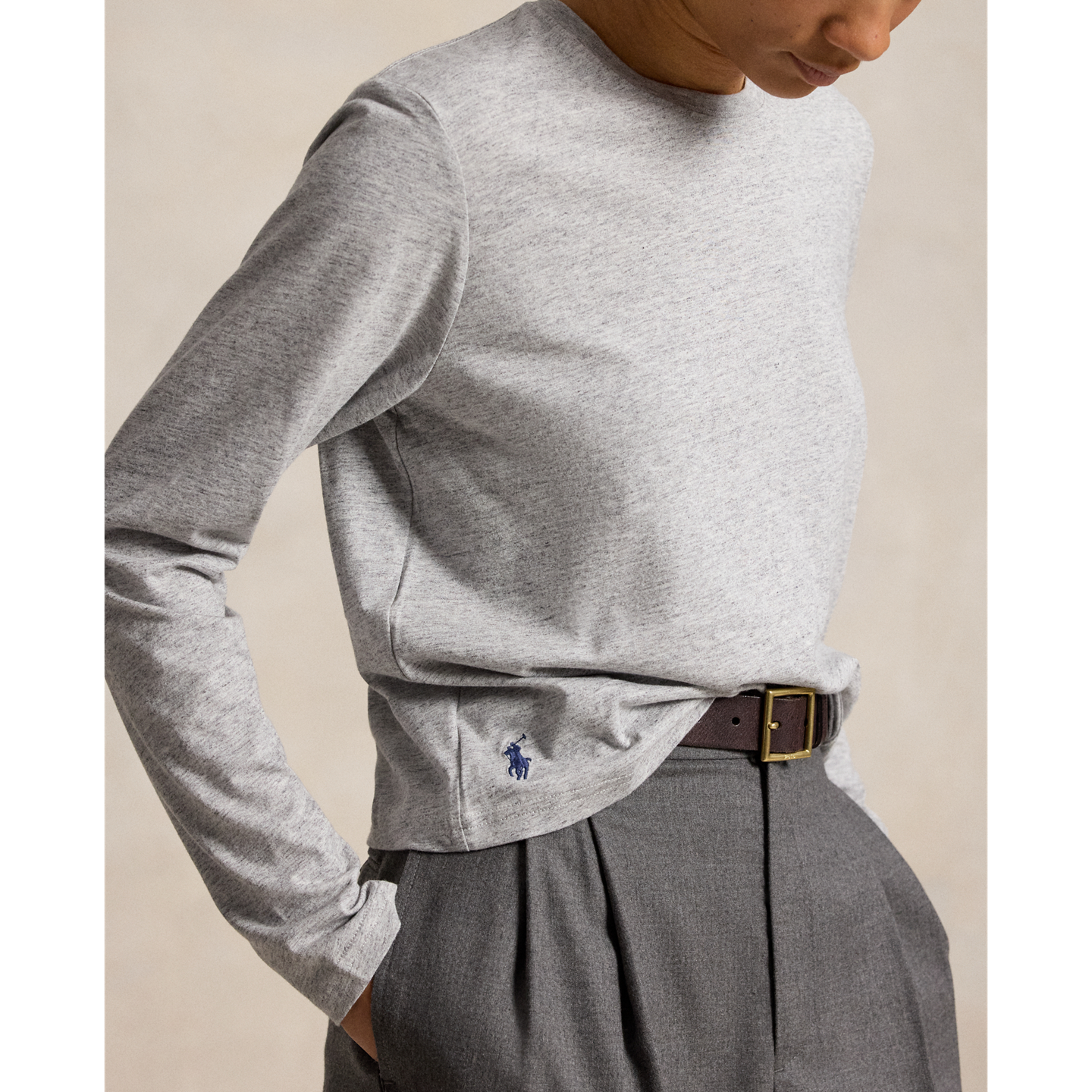 Женская футболка Ralph Lauren Shrunken Fit Jersey Long-Sleeve Tee, цвет: Меланжевый — фото 3