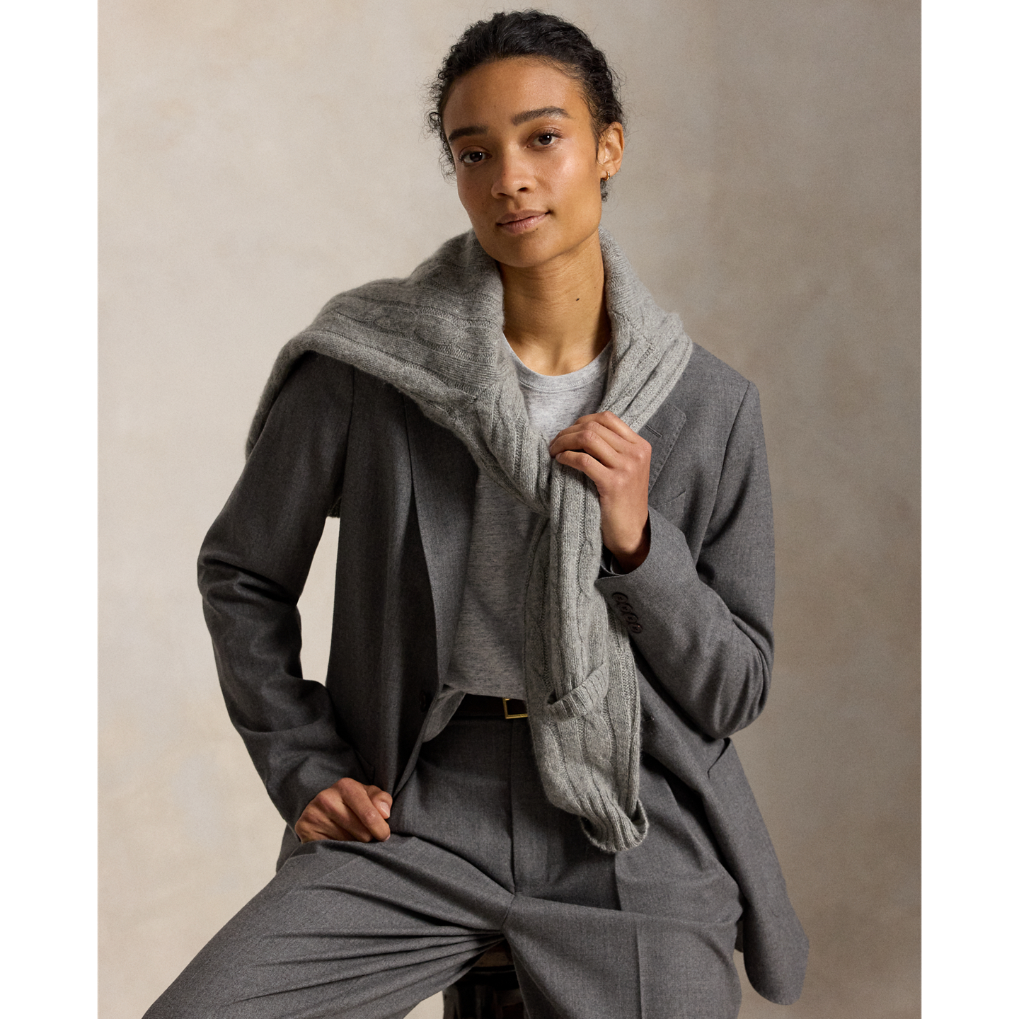 Женская футболка Ralph Lauren Shrunken Fit Jersey Long-Sleeve Tee, цвет: Меланжевый — фото 5
