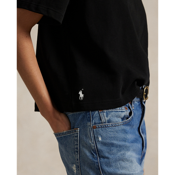 ボクシー フィット クロップド コットン ジャージー Tシャツ
